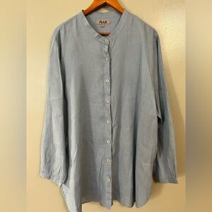 FLAX Womens Baby Blue Button Up Long Sleeve Blouse Shirt Size L